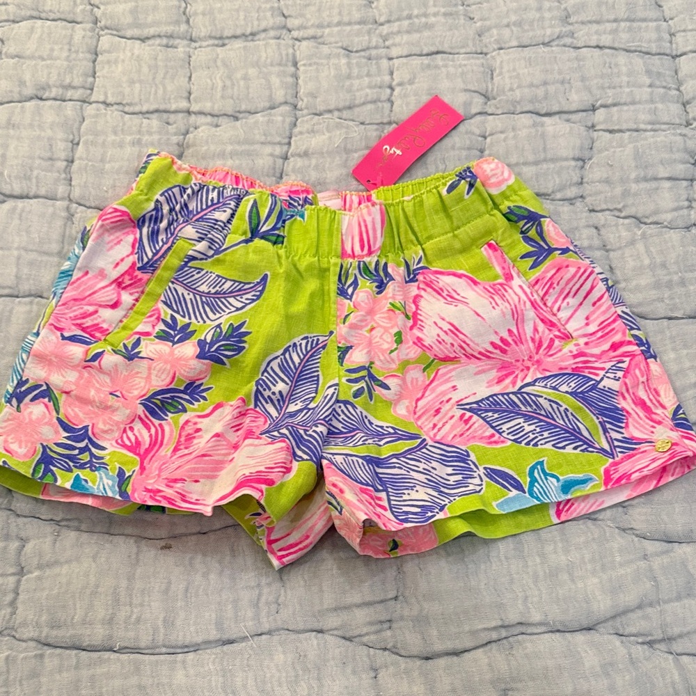Lilly Pulitzer elastic waist Floral Shorts - Pink, Green, and Blue